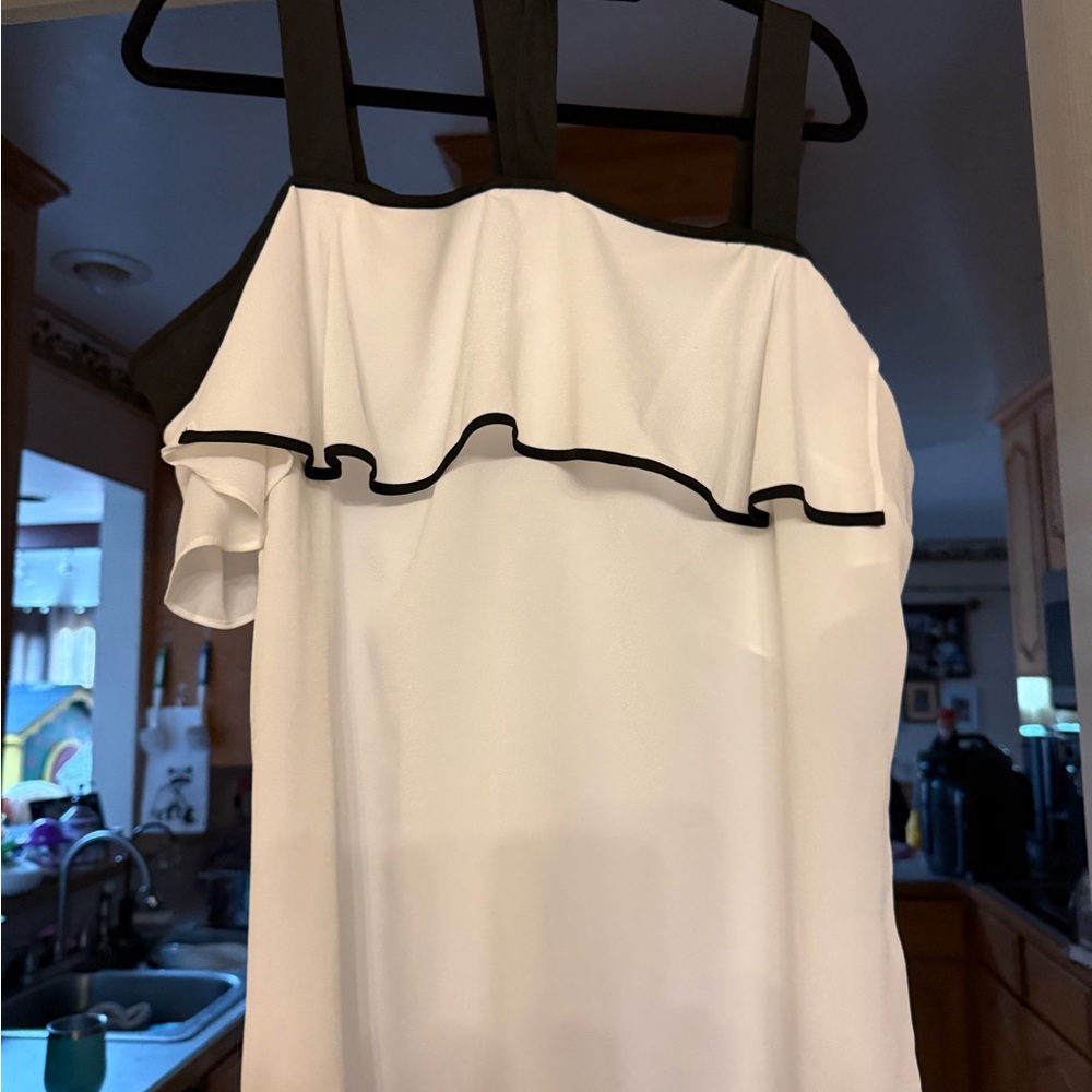 White Ruffle shirt with Black neck tie
